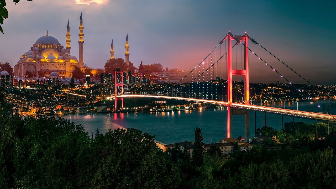 стамбульский мост через босфор ночью