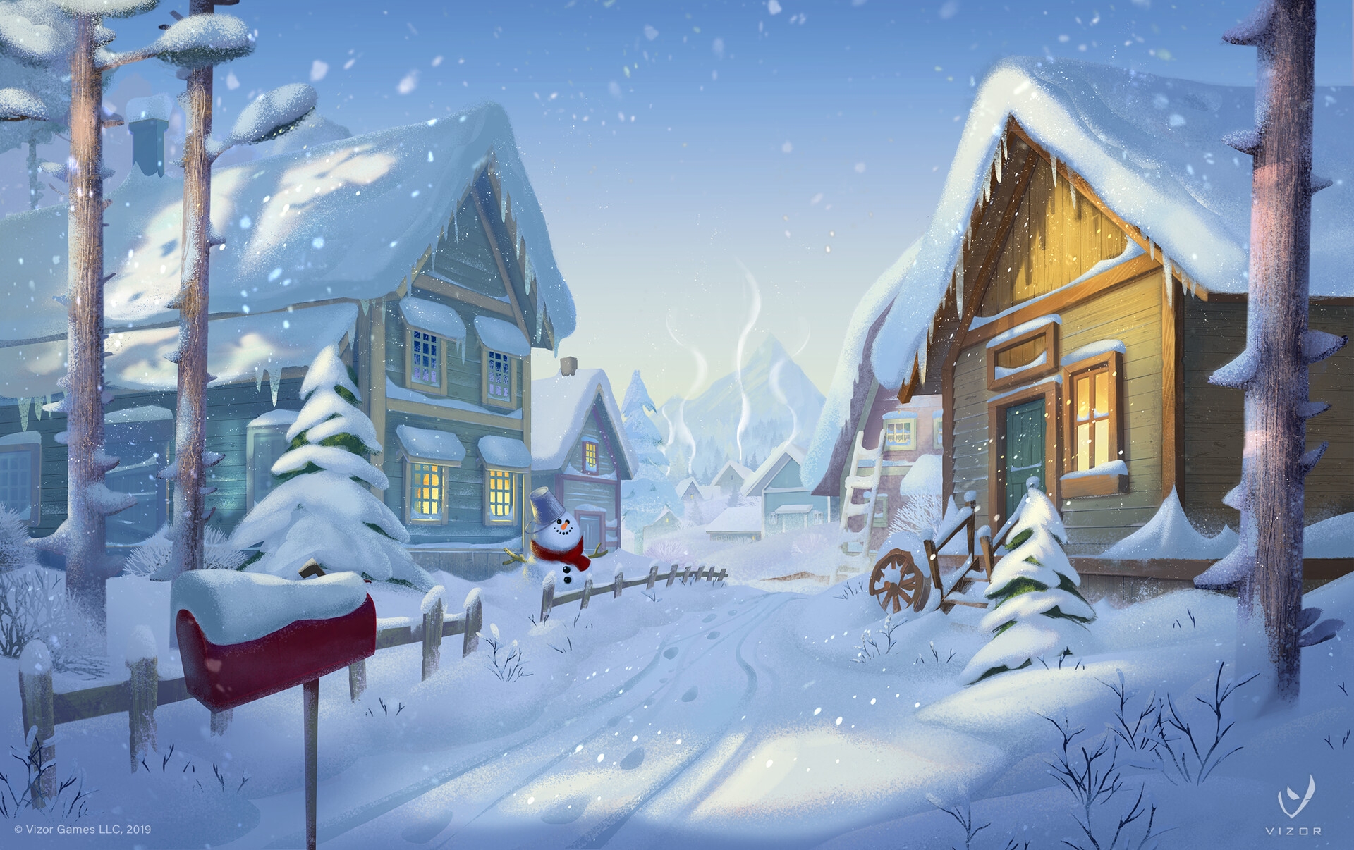 Деревня в снегу рисунок