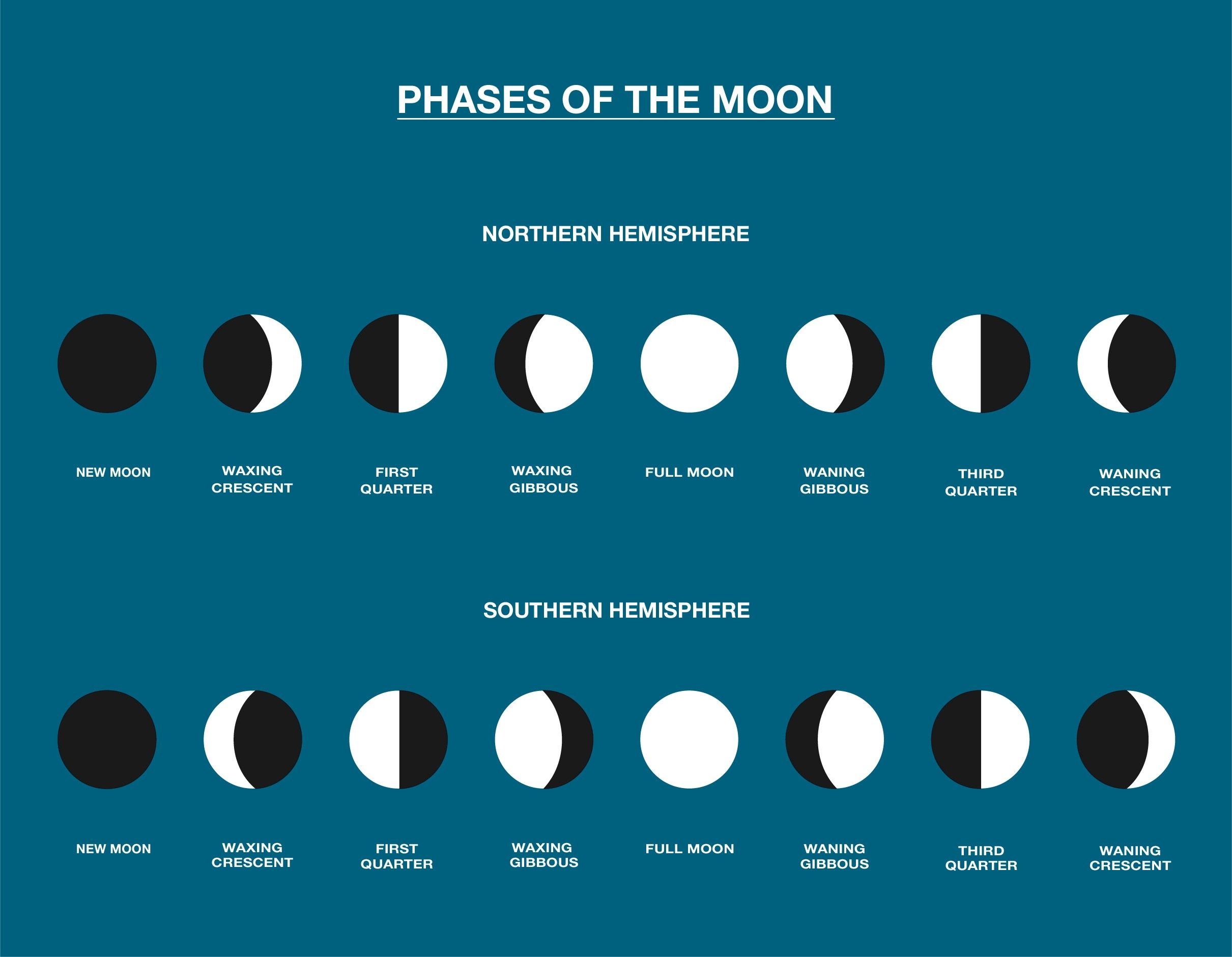 Луна на разных языках. Фазы Луны. Цикл лунных фаз. Картина фазы Луны. Четыре фазы Луны.