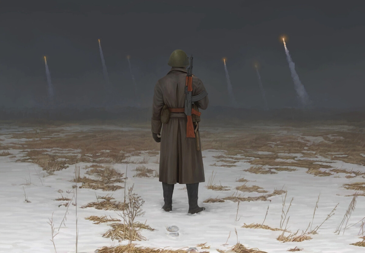Русский солдат зимой арт