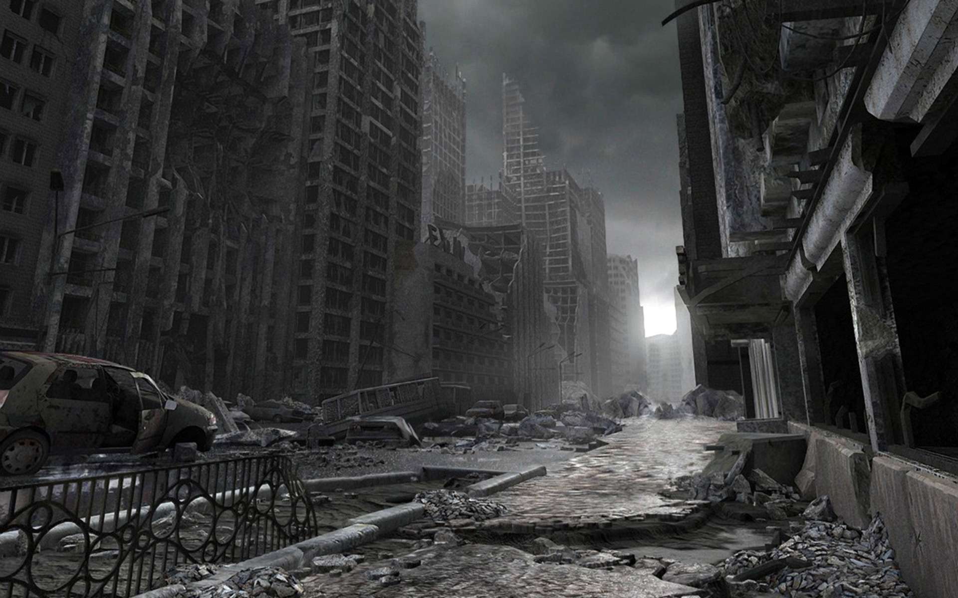 Разрушенный город днем