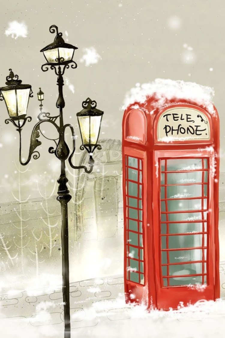Лондонская телефонная будка зимой